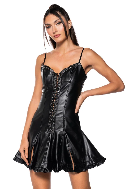 NIGHT OUT LACE UP FAUX LEATHER MINI DRESS