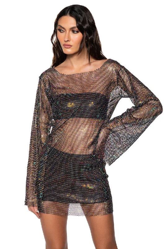 RETRO RHINESTONE MESH MINI DRESS