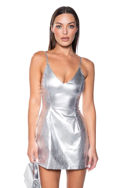 THE GREAT ESCAPE METALLIC SILVER MINI DRESS