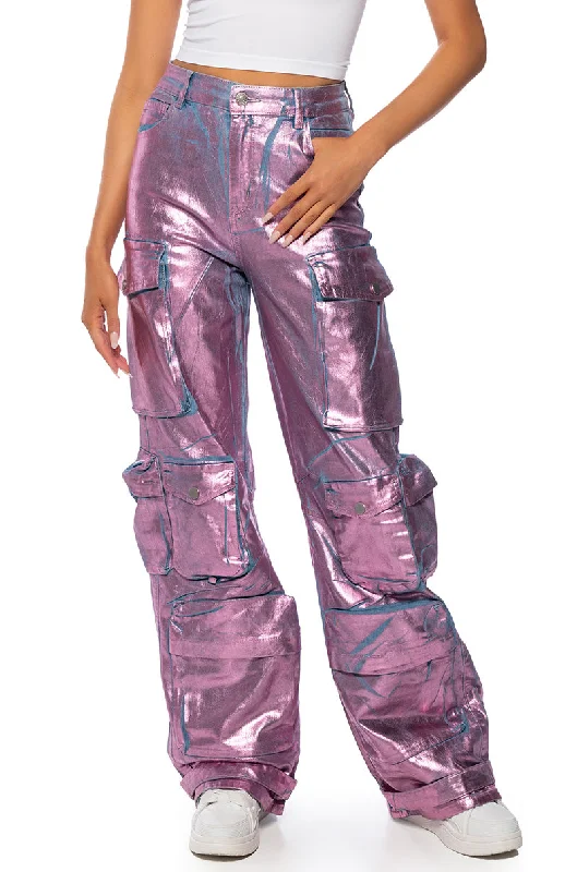 Best Deals Just for You!LA ISLA METALLIC CARGO JEANS