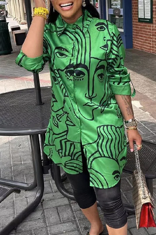 Best Price of the Season!Abstract Face Print On-trend Button Shirt