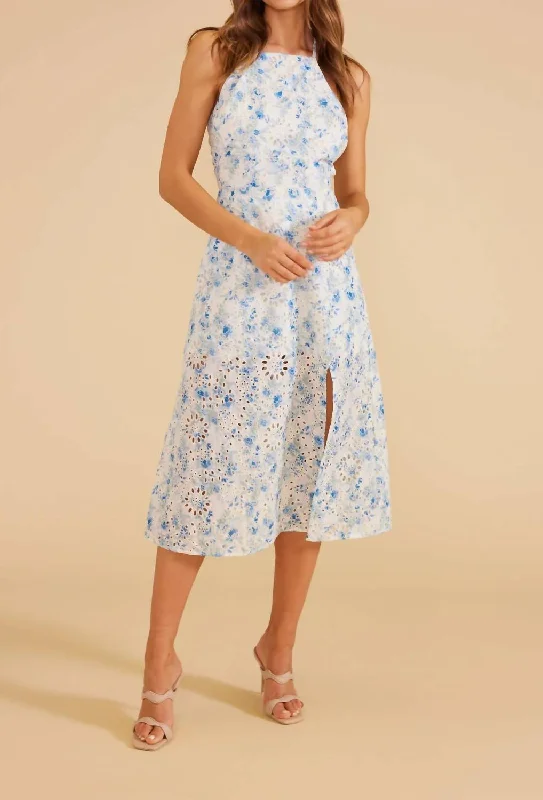 The Sale You’ve Been Waiting For!Alba Broidery Midi Dress In Blue/white
