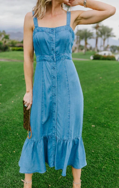 Don’t Wait – Shop Today!Babe Next Door Midi Dress in Medium Blue