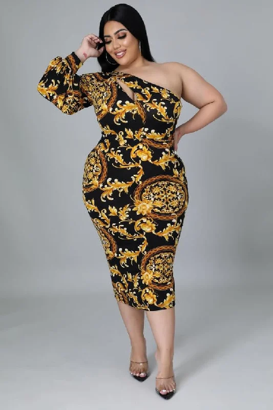 Save More When You Shop More!Black and yellow plus size dress