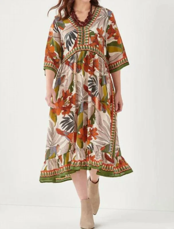 Stock Up and Save!Botanical Midi Dress In Multi