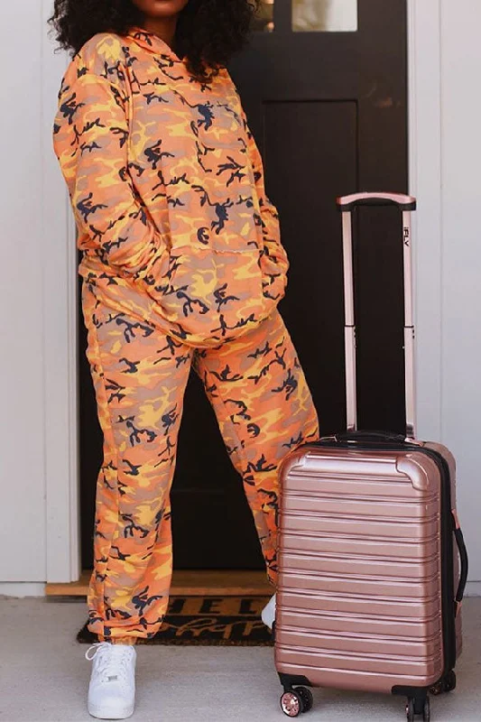 Shop Now and Save!Camouflage Casual Pocket Hooded Pant Suit