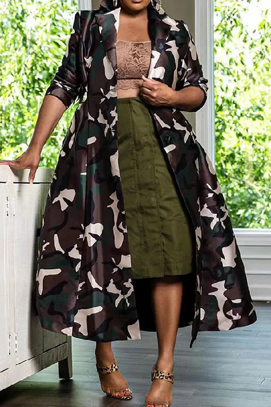 Save Money, Shop Happy!Camouflage Feminine Notched Lapel Trench Coat