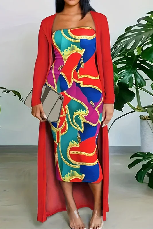 Hurry, Sale Ends Soon!Chain Print Urban Bandeau Dress Suit