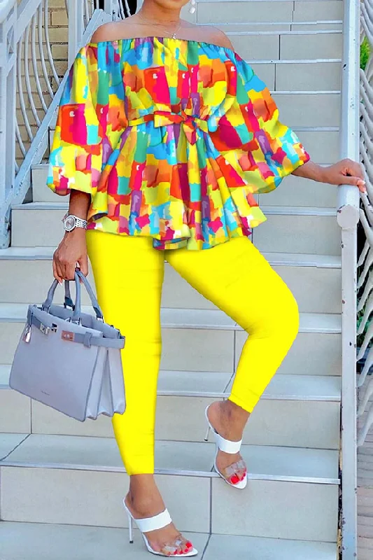 Hottest Discounts of the Year!Color Block Smart Off Shoulder Lace-Up Pant Suit