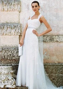 Save Up to 50% Off!David's Bridal Cap-Sleeve Slim Gown with Keyhole Back