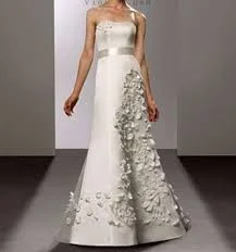 Stock Up and Save!David's Bridal Satin Fit and Flare Gown with 3D Floral Appliques,