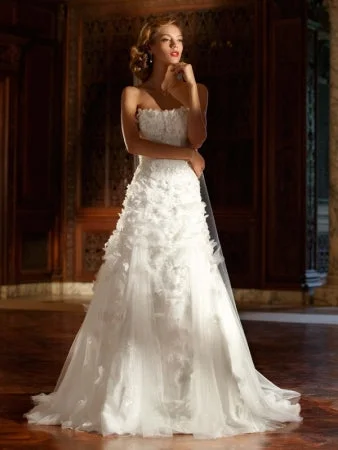 Everything Must Go!David's Bridal Tulle Gown w/ Lace Applique & 3D Flowers SWG471