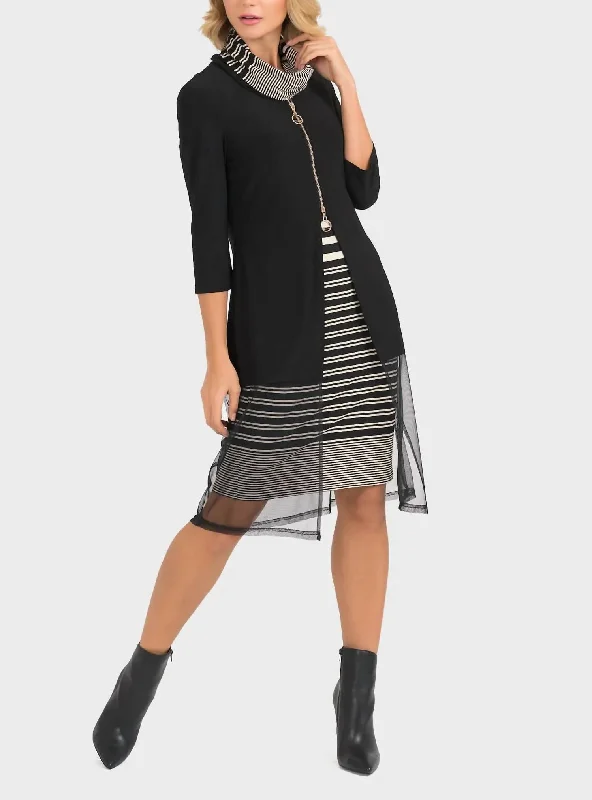 Act Fast – Limited Time Savings!Double Layer Midi Dress In Black/Tan