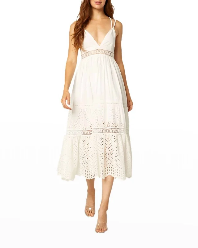 Get the Best for Less!Embroidered Eyelet Midi Dress In White