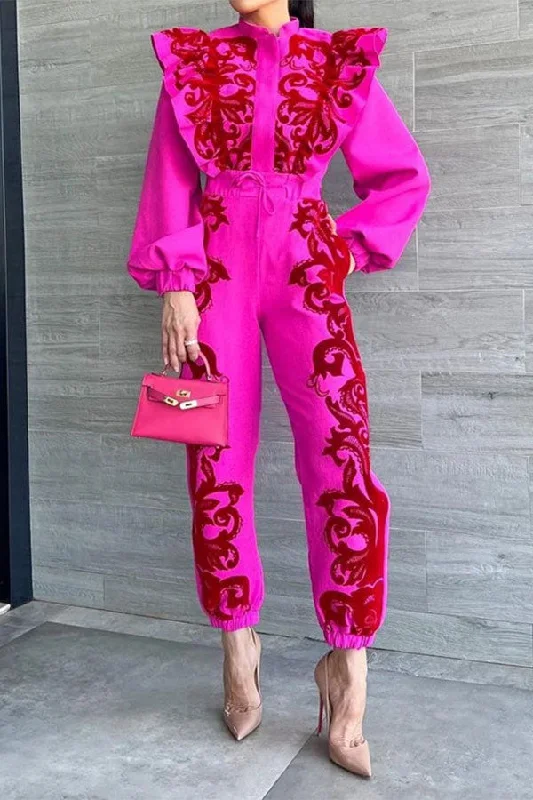 Mega Sale Happening Now!Floral Print Sweet Ruffle Patchwork Pant Suit