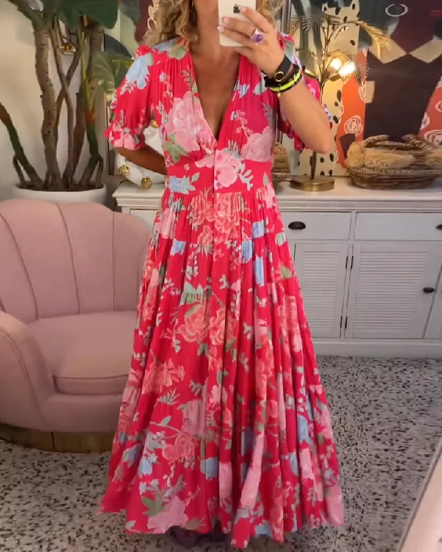 Amazing Prices You Can’t Resist!Floral™ Dress with pocket V-Neck