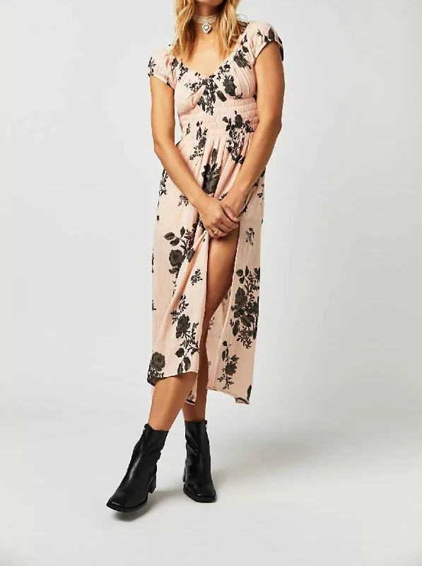 Shop Before It’s Gone!Forget Me Not Midi Dress In Peach Combo No Overdye