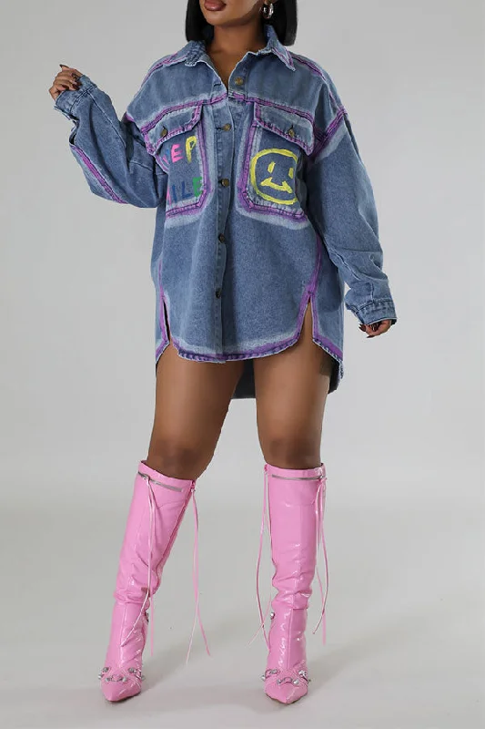 Act Fast – Limited Time Savings!Letter Print Cute Patchwork Denim Coat