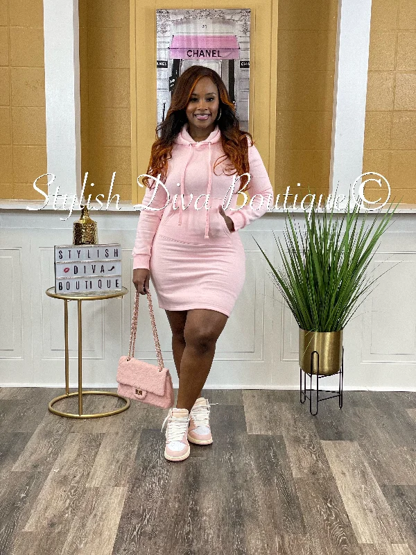 Crazy Discounts Inside!Mako Fleece Hoodie Dress (Pink)