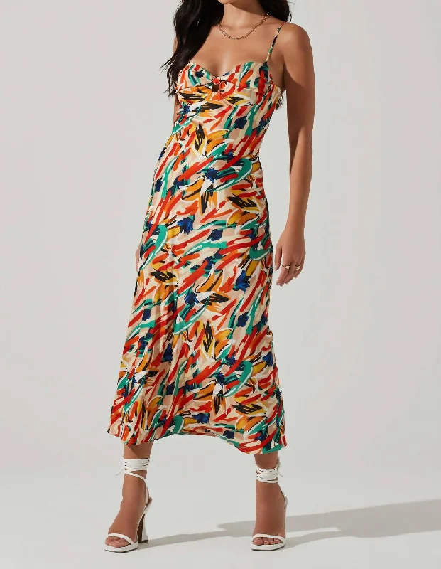 Massive Price Cuts!Mariela Abstract Satin Midi Dress In Orange Green Multi