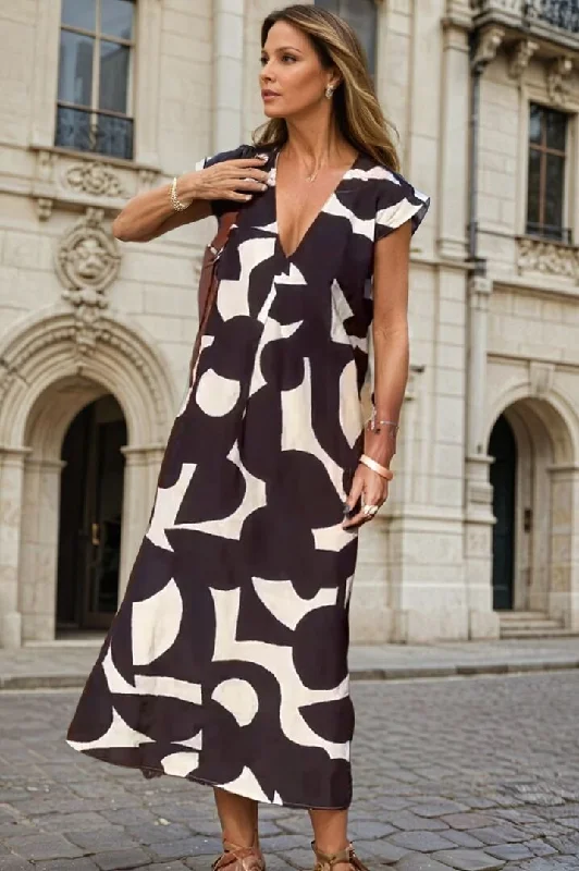 Lowest Prices Guaranteed!"Marine" Dress with Print and V-neck