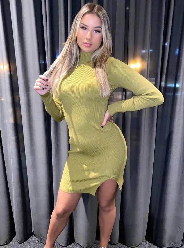 Crazy Discounts Inside!Marisa Ribbed High Neck Dress