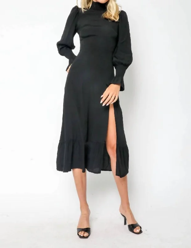 Save Money, Shop Happy!Mock Neck Midi Dress In Black
