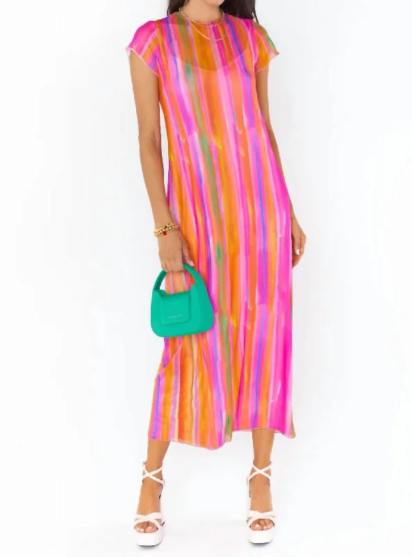 Save More with Every Purchase!Molly Midi Dress In Sunrise Stripe Mesh