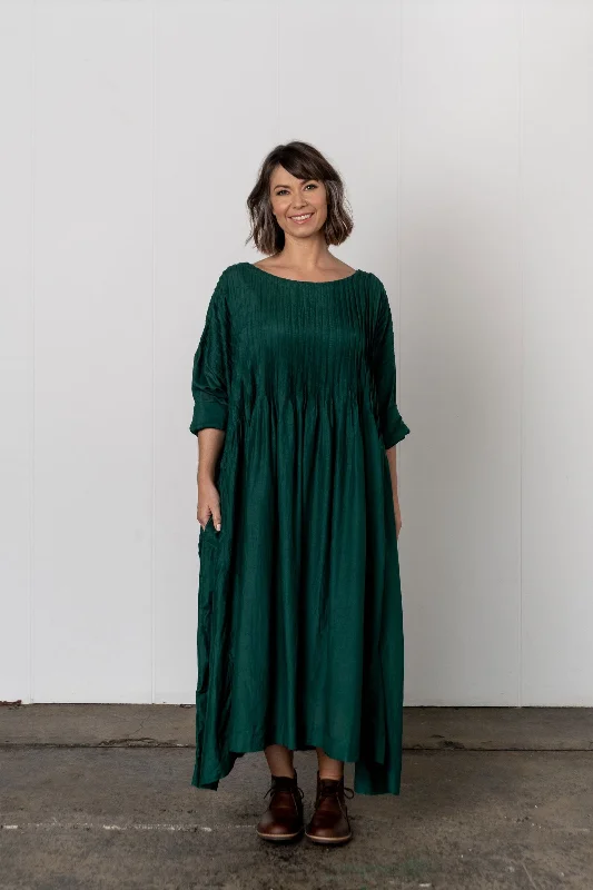 Enjoy Huge Discounts Now!Alexandrine Long Sleeve Silk/Cotton Pleat Dress