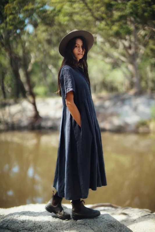 Hurry! While Supplies Last!Vianne Linen Dress with Pleats and Side Pockets