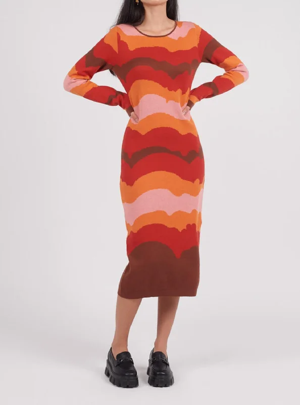 Get the Best for Less!Organic Cotton Sunset Knit Midi Dress in Multi