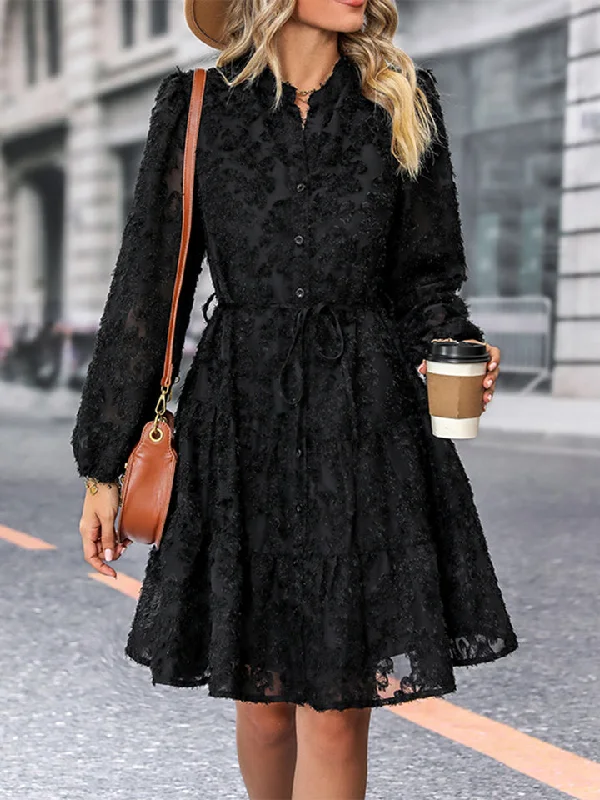 Flash Sale – Act Fast!Perfee V-Neck Long Sleeve Buttoned Dress