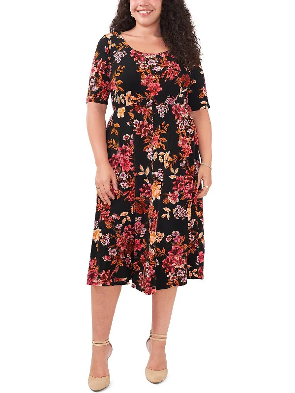 New Discounts Just Dropped!Plus Womens Floral Print Tea Midi Dress