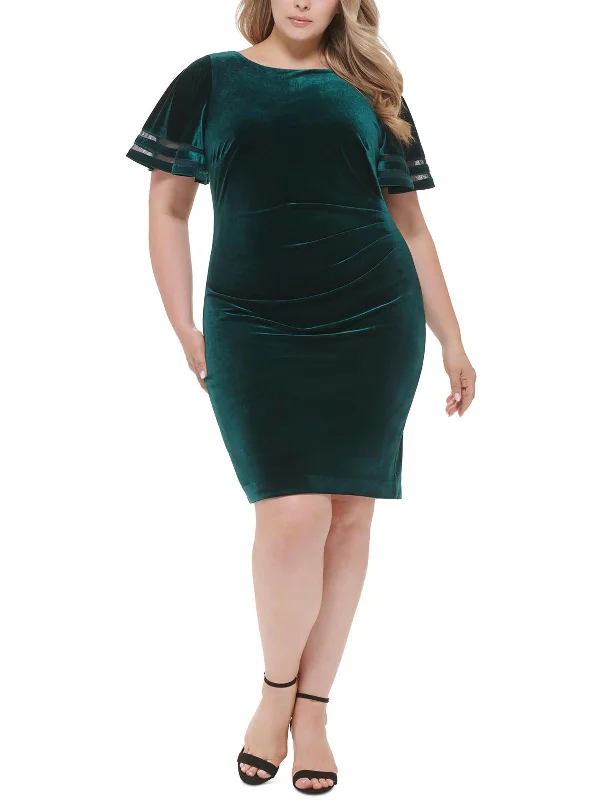 Buy More, Pay Less!Plus Womens Velvet Pleated Midi Dress