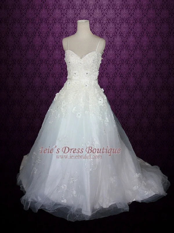 Lowest Prices Guaranteed!Pronovias Inspired Tulle Princess Ball Gown wit Thin Straps