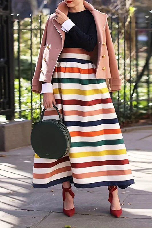 Limited Deals, Unlimited Savings!Rainbow Striped Classic Swing Skirt