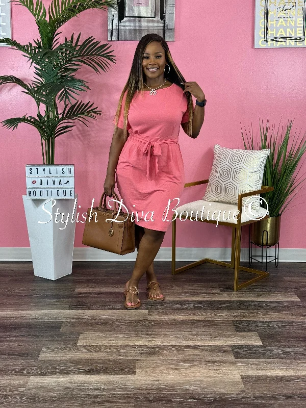 Only a Few Left – Order Now!Renee Tie Belt Dress (Rose)