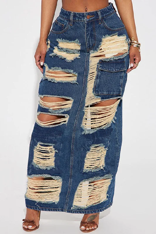 Hot Deals You Can’t Resist!Ripped Hippy Pocket Washed Denim Skirt