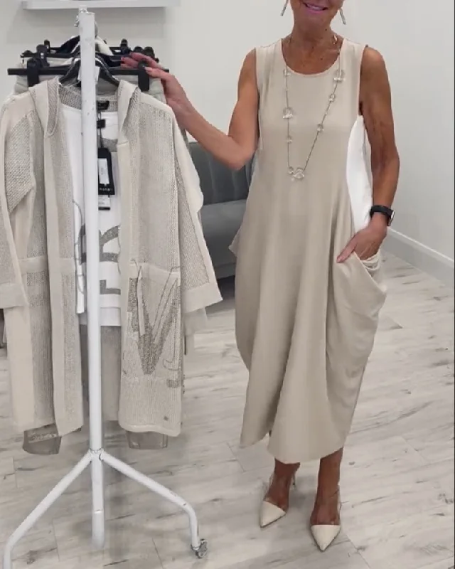 Your Favorite Items on Sale Now!Andrea - Trendy Sleeveless Patchwork Pocket Dress