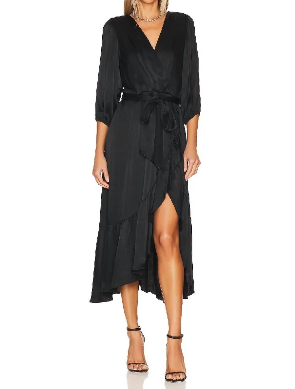 Time to Snag a Bargain!Ruffle Surplice Midi Dress In Black