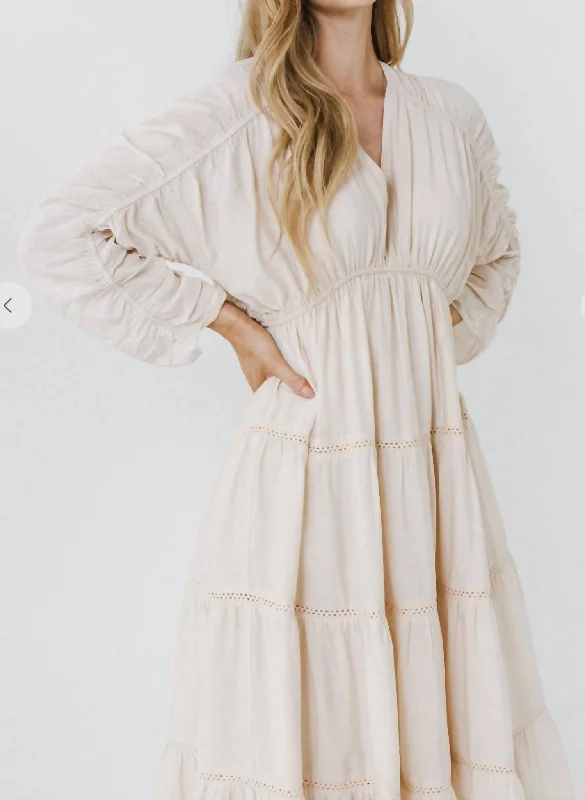 New Discounts Just Dropped!Ryleigh Shirred Sleeves Midi Dress In Ivory