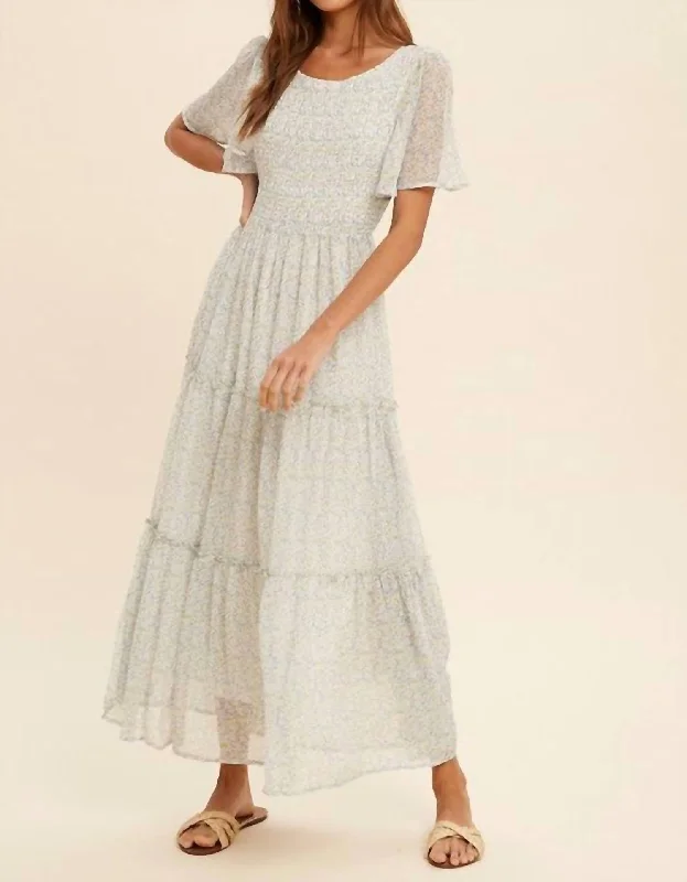 Limited Deals, Unlimited Savings!Smocked Chiffon Midi Dress in Iris Floral