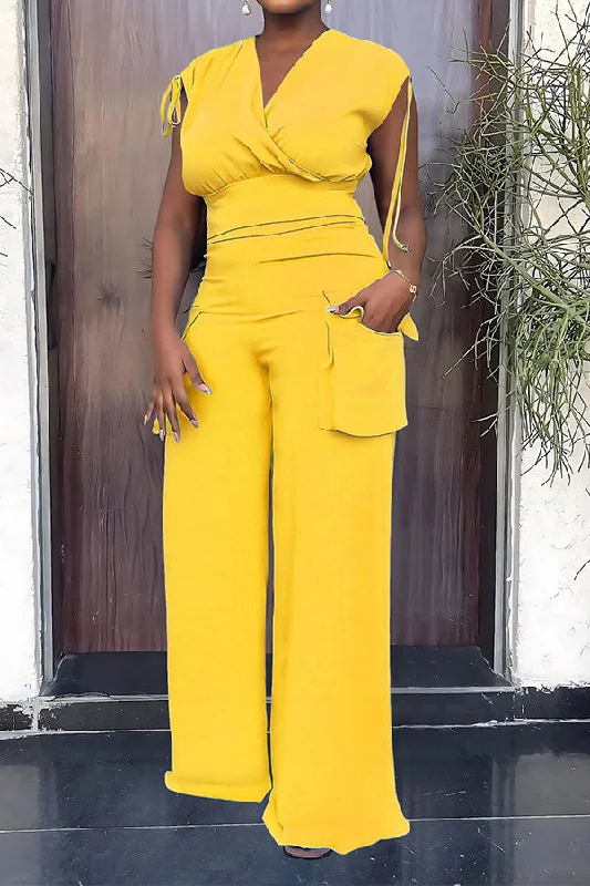 Grab Yours Before It’s Too Late!Solid Color Drawstring Feminine Patch Pocket Pant Suit