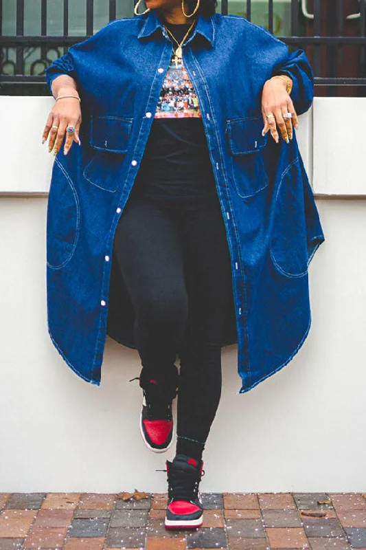 Unbeatable Prices!Solid Color Relaxed Pocket Irregular Denim Trench Coat