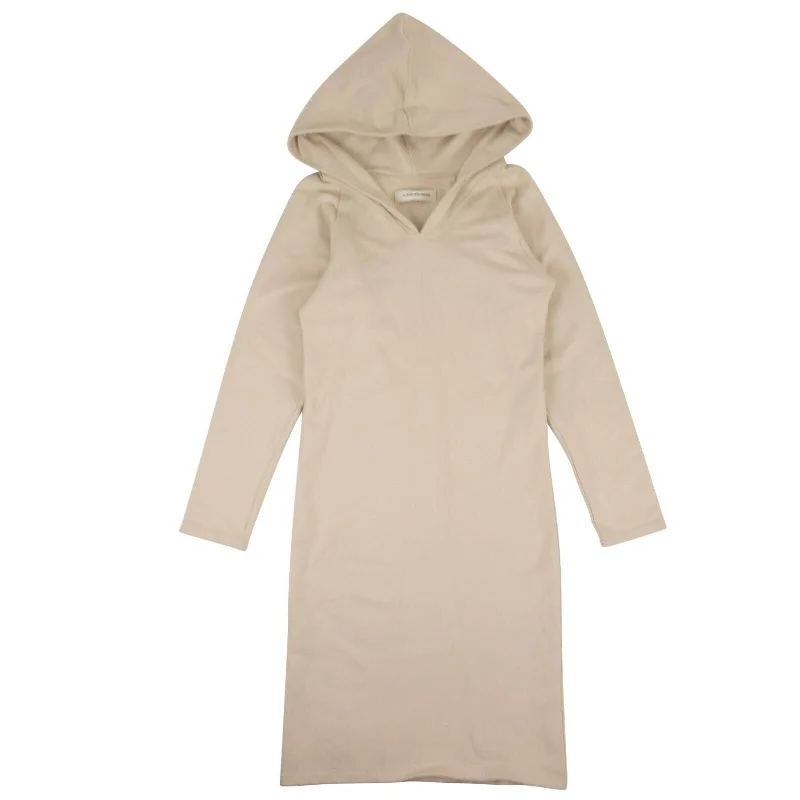 Best Offers of the Month!Tan Cotton Long Sleeve Hooded Midi Dress
