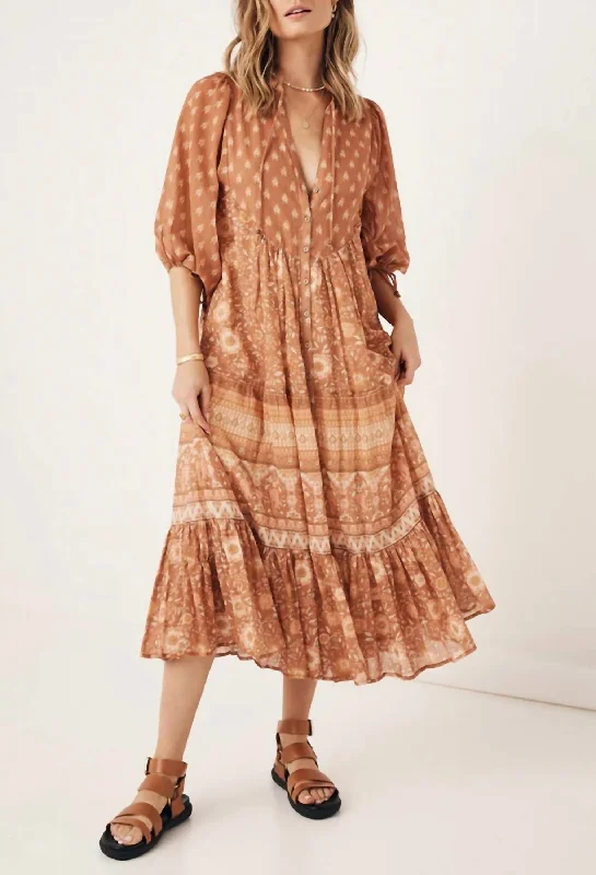 New Discounts Just Dropped!Utopia Short Sleeve Midi Dress in Cinnamon