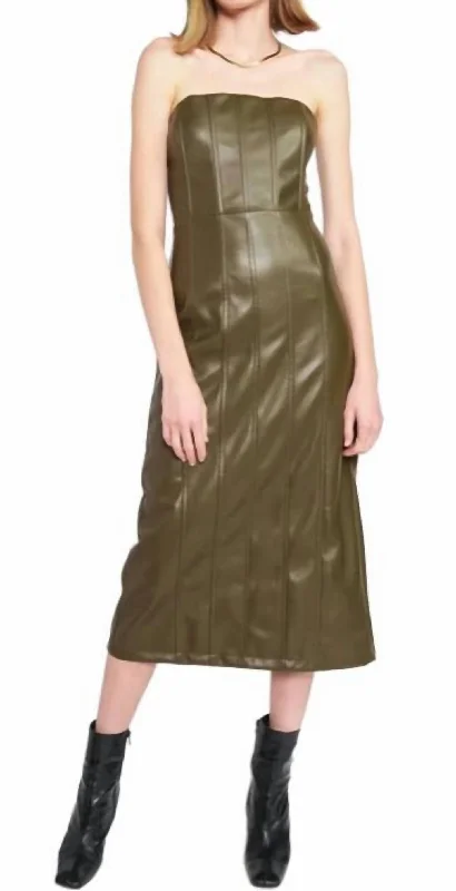 Unbeatable Prices!Vegan Leather Midi Dress in Olive