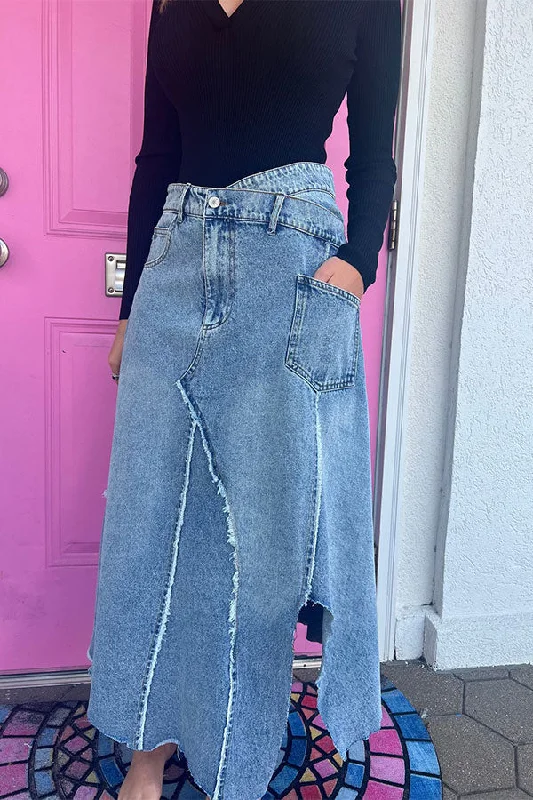 Exclusive Deals Just for You!Washed Denim High Waist Urban Asymmetric Skirt
