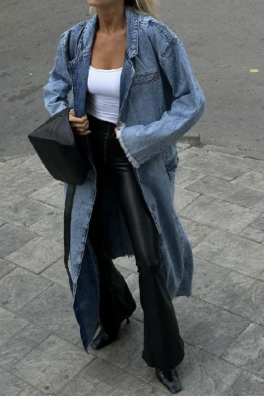 Bigger Savings, Better Shopping!Washed Denim Modern Irregular Trench Coat