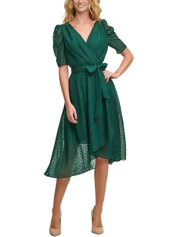 Limited Time Offer!Womens Glitter Puff Sleeve Midi Dress